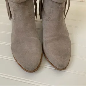 Joie Taupe Suede Fringe Western Ankle Boots Stacked Wood Block Heel 'Keaton' thumbnail 2