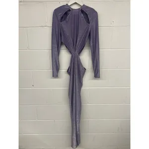Bronx & Banco Sz M Purple Amara Lilac Cut Out Metallic Long Sleeve Maxi Dress thumbnail 4