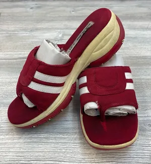Y2K 2000s Vintage Red Platform Chunky Canvas Slide Sandals White Stripes Sz 6.5 thumbnail 1