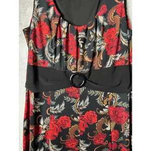 Floral Midi Dress Dark Romantic Cottagecore Vintage Inspired‎ Red Rose Flowy LG thumbnail 2