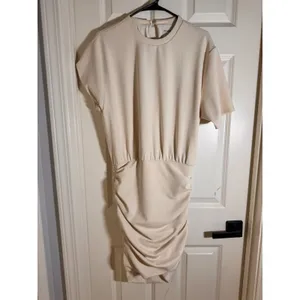 Abercrombie & Fitch Cream Ruched Mini Dress‎ Short Sleeve MT Tall Crew Neck thumbnail 2