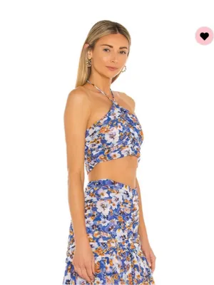 Misa Los Angeles Blue Pansy Selmin Top Blue Floral Halter Crop Top Sz Large thumbnail 2