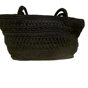 The Sak Black Crochet Shoulder Bag Woven Knit Tote Zip Top Boho Purse 90's Y2K thumbnail 4