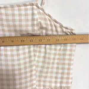 Gingham Midi Dress‎ Womens L Beige White Cotton Linen Blend Boho Cottage Summer thumbnail 3