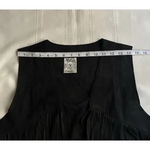 Vocal Women’s Black Sleeveless Fringe Rhinestone Skull Open Front Vest SZ XL EUC thumbnail 7