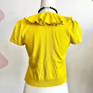 Butter Yellow Ruffle Cardigan, Cottagecore, Soft Girl, Vintage,‎ Feminine, Small thumbnail 3