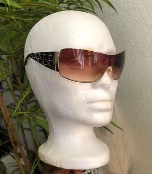 2000s Y2K Baddie Black Brown ombre gold tiny vintage statement piece sunglasses rhinestone details thumbnail 1