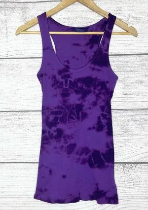 Miley Cyrus & Max Azria Long Purple Tie-Dye Tank Top Size Large thumbnail 1