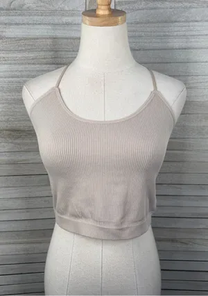COLSIE Women's Stretchy Ribbed Unlined Seamless Strappy Sports Bra/Cami Beige-XL thumbnail 1