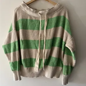 Free People Cassidy Off the Shoulder Pullover‎ Sweater Green Stripe Relaxed thumbnail 2