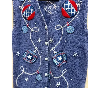 Bobbie Brooks Blue Knit Vest‎ Christmas Ornaments Applique V-Neck Size Small thumbnail 3