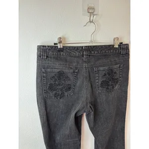 Michael Kors Black Sequin Fleur De‎ Lis Bootcut Jeans Womens 8P Petite thumbnail 4