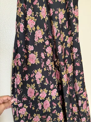 Zara Black Rose Floral Satin Maxi Slip Dress XS Lace Trim Dark Coquette Y2K thumbnail 7