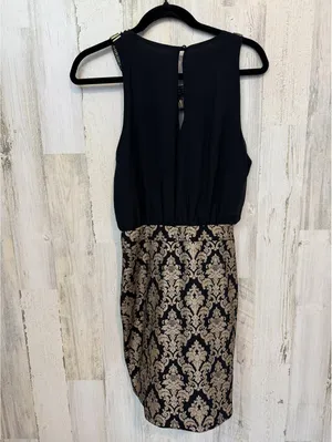 Women's XS Black Gold Brocade Beaded Collar Cocktail Dress thumbnail 5