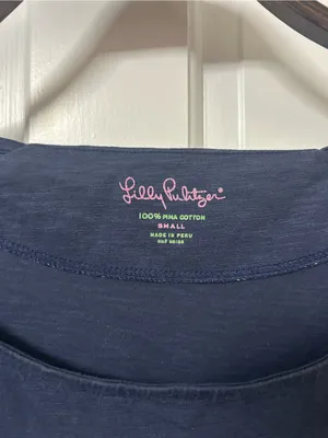 Lilly Pulitzer Navy Scoop Neck Tee with Pink Logo 3/4 Sleeves thumbnail 2