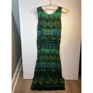 R&K Originals Size 18 Green Blue Black Geometric Scoop Neck Rayon Maxi Side Slit thumbnail 3