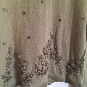 Olive green embroidered beaded detail sweater size small | Kathie Lee Collection thumbnail 3