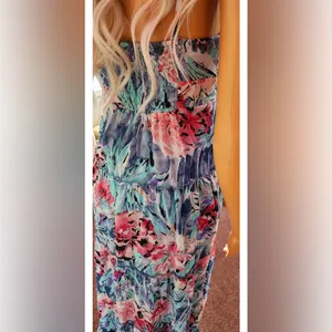 Candie’s Blue Floral Empire Waist Beaded Maxi Dress Size Small Y2K thumbnail 9