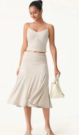 Brand New OGL Women's Size Medium Fog Flowy Side Ruched A Line Midi Skirt thumbnail 1