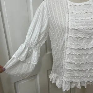 Jennifer & Grace Eyelet Ruffle‎ Blouse M Boho Pirate Victorian Peasant Bride thumbnail 2