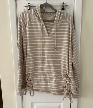 Tan & White Striped Hoodie thumbnail 1