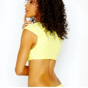 Beach Bunny Polka Dot Lemon Tie Crop Bikini Swim Top- Size Small thumbnail 2