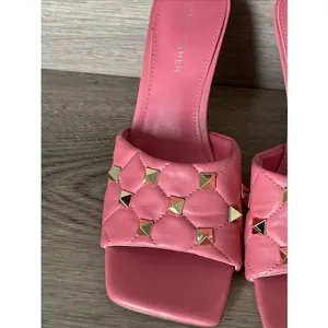Marc Fisher Size 8M Salmon Pink Studded Slide Heels‎ Square Toe Mule Sandals thumbnail 3
