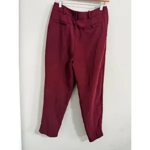 Anthropologie Tapered Trousers Womens 6 Burgundy High Rise Button Fly Pleated thumbnail 5