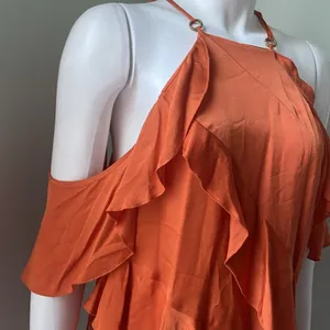 NEW Zara Orange Satin Ruffle Draped Off Shoulder Tank Top Blouse Small thumbnail 10