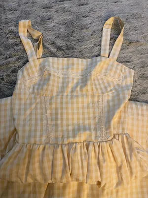 GINGHAM yellow summer corset laced midi dress with pockets thumbnail 1