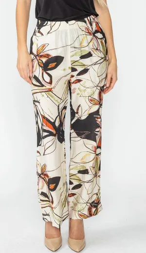 IC Collection Printed Pants Wide Leg Pull On Resort Flower Watercolor Small NWT thumbnail 1