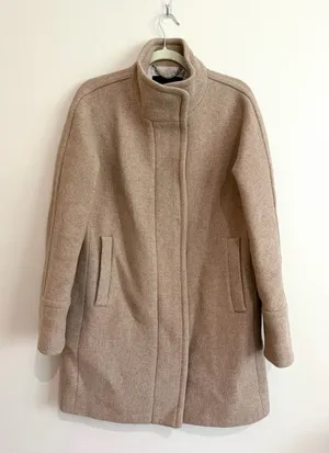 J. Crew Stadium Cloth Wool Cocoon Funnel Neck Pea Coat in Camel Beige Sz 8 thumbnail 1