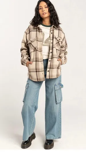 RSQ Womens Tonal Woven Plaid Shacket thumbnail 2