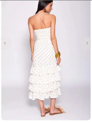 SUNDRESS ILanila Midi Dress Dubai Coconut Strapless Ruffle Skirt Gold Stars thumbnail 2