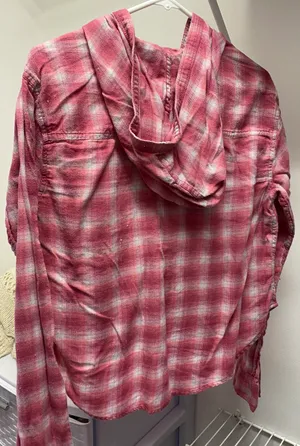 Hollister Pink and White Plaid Hooded Long Sleeve Shirt thumbnail 2