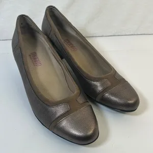 Munro American Jillian Taupe Metallic Suede Block Heel Pumps Shoes Womens 8 M thumbnail 5