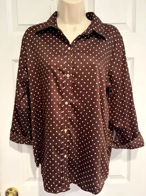 Lauren Ralph Lauren Brown Polka Dot Button Down Shirt 3/4 Sleeve Top thumbnail 1