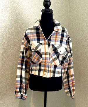 Plaid Flannel Cropped Jacket thumbnail 1