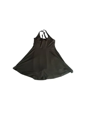 Black athletic dress with built-in shorts with side pockets and a sports bra. thumbnail 2