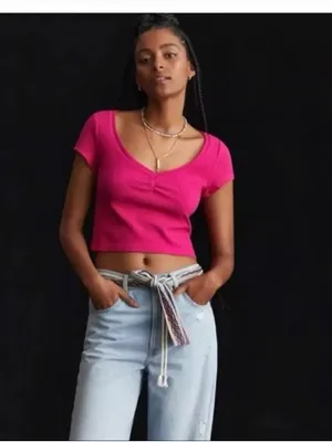 Anthropologie Hot Pink Ruched Scoop Neck Baby Tee Women’s Small BarbieCore Small thumbnail 6