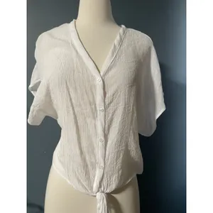TIMING White Textured Button Front Tie Waist Dolman Sleeve Blouse Top Size S thumbnail 5