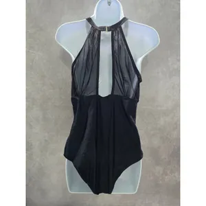 Black Whimsy Goth Ruched One Piece Swimsuit Beach Vacation Large thumbnail 2