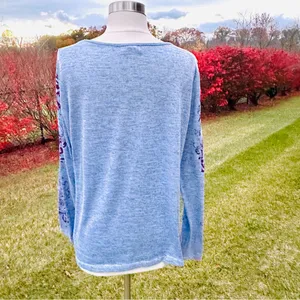 Live & Let Live Blue & Purple Printed Embellished Long Sleeve Top Women's thumbnail 12