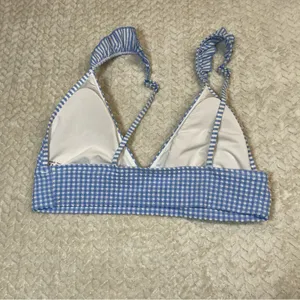 Aerie Pale‎ Blue Gingham Triangle Bikini Top Ruffle Sleeves Women Size Medium thumbnail 2