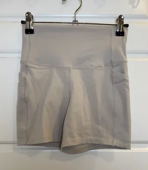 BYLT Women’s High Rise Pocket Biker Shorts Beige XS thumbnail 1