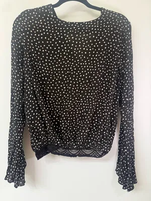 Free People Black and White Polka Dot Long Sleeve Blouse Women size Small thumbnail 2