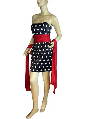Sherri Hill Black W/White Polka Dots And Over-Sized Red Sash Mini Dress (6) thumbnail 5