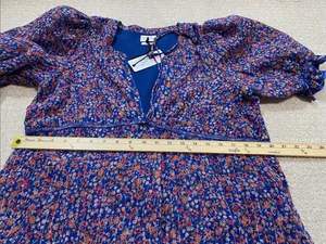 SAYLOR Blue Multi Floral Puff-Sleeve Maxi Dress Size L 90% Viscose thumbnail 12