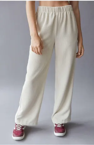 BDG Cream Ribbed Wide-Leg Knit Pants thumbnail 1