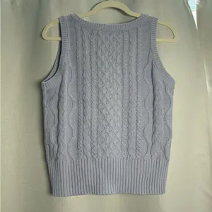 Lulus Sophisticated Staple Light Blue Cable Knit Sweater Vest Size Small thumbnail 6
